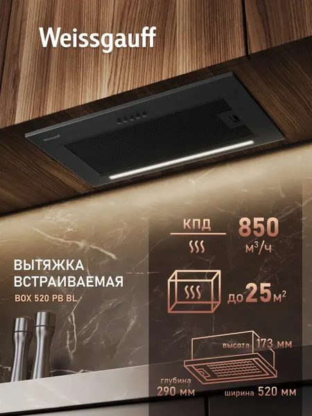 Вытяжка скрытая Weissgauff Box 450 PB BL