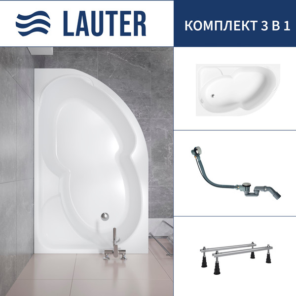 Ванна акриловая Lauter Geneva 170x105 / 2103170L (с ножками и сифоном 21Y32000 хром) - фото