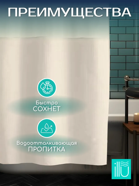 Шторка-занавеска для ванны ILLU 180x180 / LH2431907