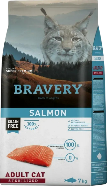 Сухой корм для кошек BRAVERY Монопротеиновый беззерновой для стерилизованных с лососем - фото