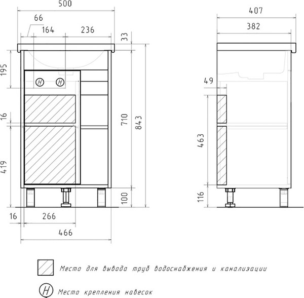 Тумба под умывальник Mixline Милтон-50 / 557618