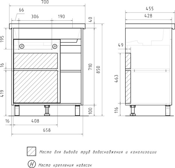 Тумба под умывальник Mixline Милтон-70 / 557620
