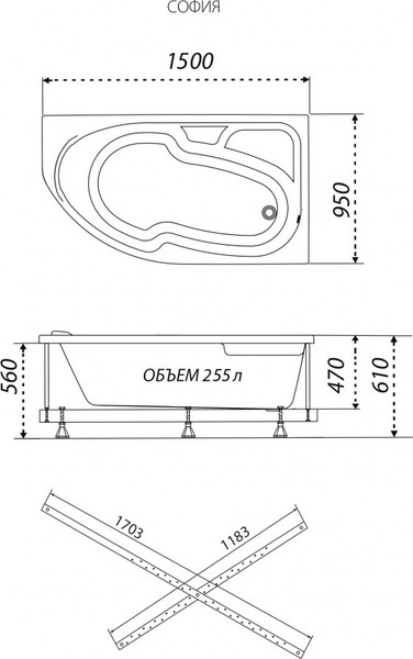 Ванна акриловая Triton София 150x95 R