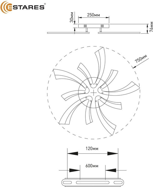 Люстра Estares Alessia 100W 5F-APP-750х76-BLACK/WHITE-220-IP20