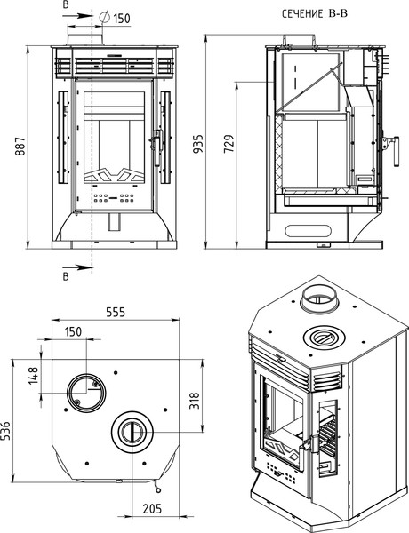 Печь-камин Мета-бел Москва 9 / АОТ 9.0-03 (с плитой)