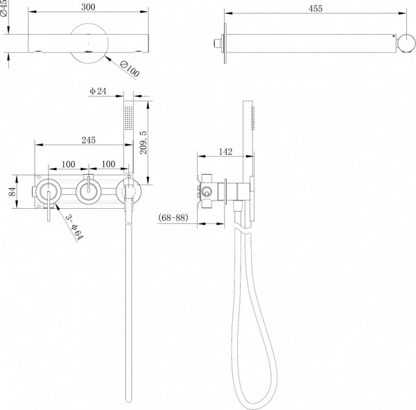 Душевая система со смесителем Abber Perfekte 316 / AF8A18BST