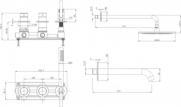Душевая система со смесителем Abber Wasser Kreis 316 / AF8150BST