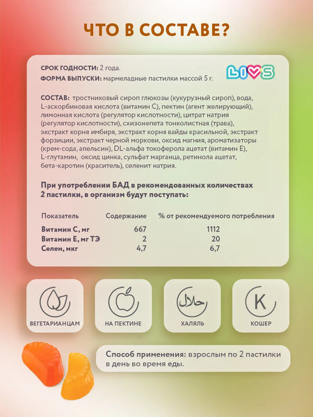 Пищевая добавка LIVS Мармеладные пастилки Витамин-С комплекс
