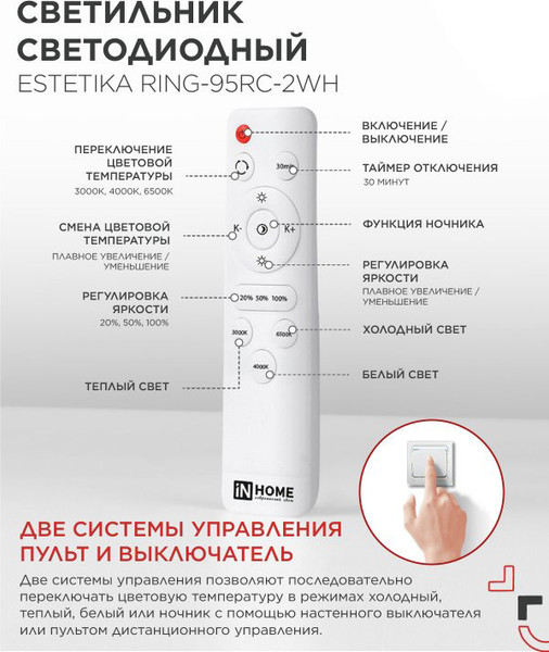 Потолочный светильник INhome Estetika Ring-95RC-2WH / 4690612062495