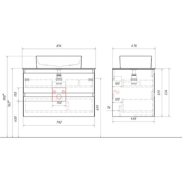 Тумба под умывальник Aqwella Geometria GE01082WM+STG814X476MW