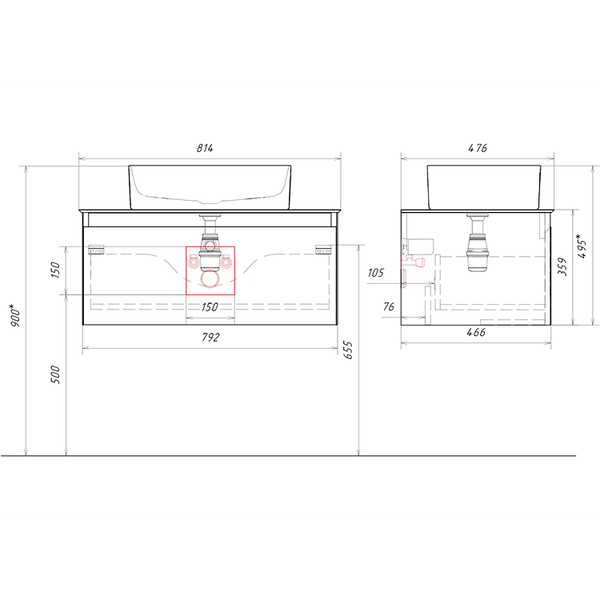 Тумба под умывальник Aqwella Geometria GE01081SH+STG814X476MW
