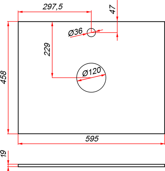 Столешница для тумбы в ванную ЗОВ 2 выреза / M19W60C2