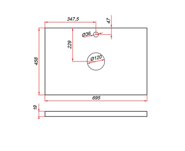 Столешница для тумбы в ванную ЗОВ 2 выреза / M19W70C2