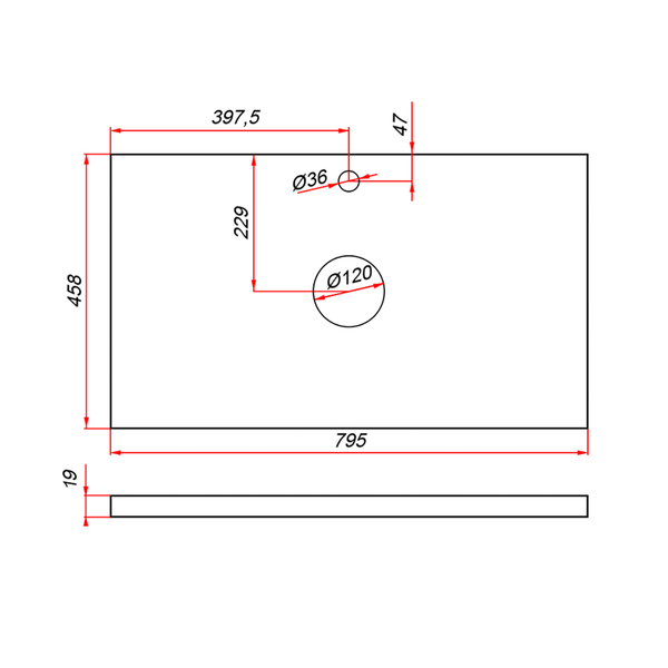 Столешница для тумбы в ванную ЗОВ 2 выреза / M19W80C2