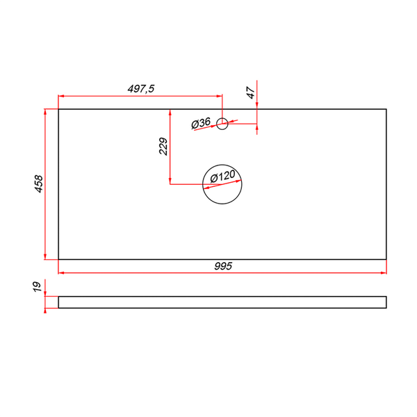 Столешница для тумбы в ванную ЗОВ 2 выреза / M19W100C2