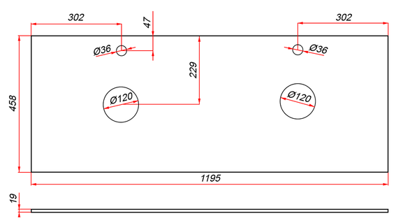 Столешница для тумбы в ванную ЗОВ 4 выреза / M19W120C4