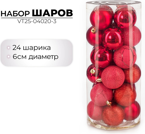 Набор шаров новогодних Ausini VT25-04020-3
