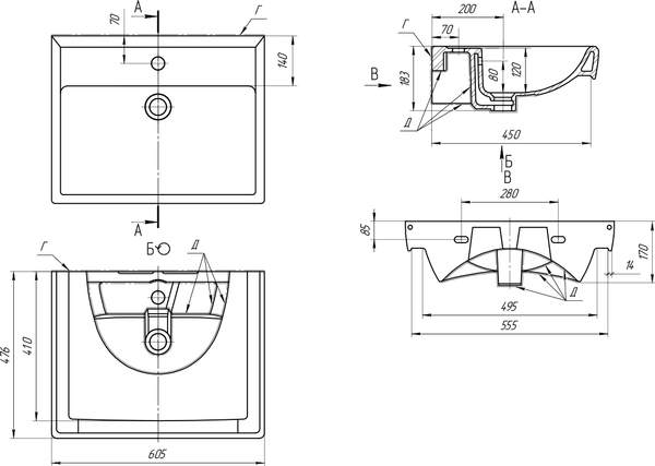 Тумба с умывальником Brevita Vega 60 / VEG-09060-0802Я+191638