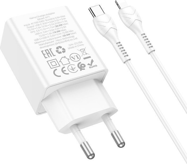 Адаптер питания сетевой Hoco N71 + кабель Lightning to Type-C - фото