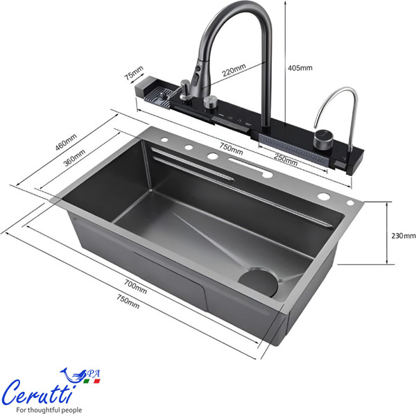 Мойка кухонная со смесителем Cerutti Gloria II nano black