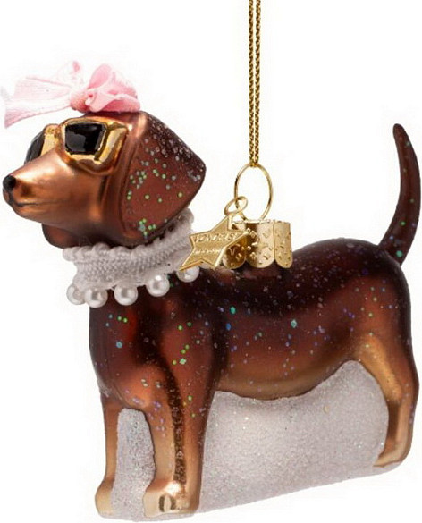 Елочная игрушка Vondels Собачка с жемчужным ожерельем / 4250604050086 - фото