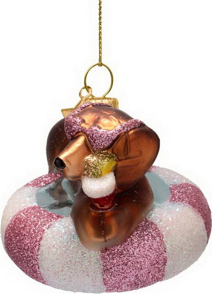 Елочная игрушка Vondels Такса на надувном круге / 1250999070013 - фото