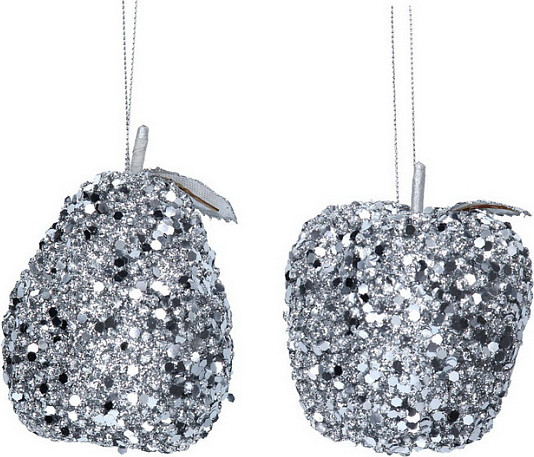 Елочная игрушка Gisela Graham Серебряный фрукт Ski Lodge 16434