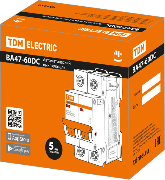 Выключатель автоматический TDM ВА47-60DC 2P 10А 6кА С / SQ0223-1026