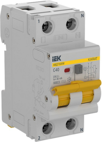 Выключатель автоматический IEK Karat АВДТ32EM 1P+N C40 30мА тип AC / KA-VD14-1-040-C-030-AC - фото