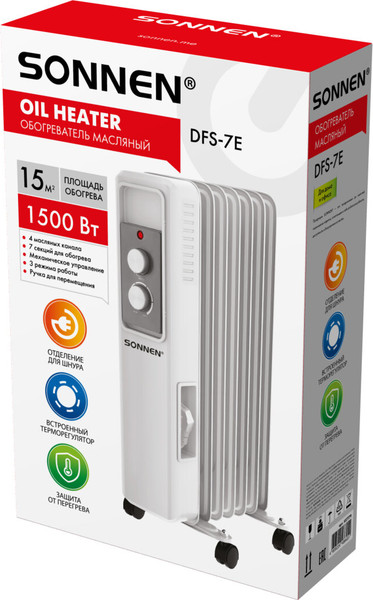 Масляный радиатор Sonnen DFS-7E / 457779 (белый)