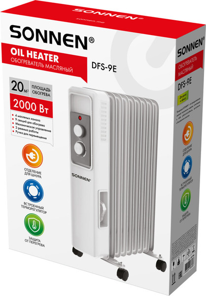 Масляный радиатор Sonnen DFS-9E / 457780 (белый)