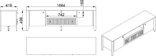 Тумба Мебельград Валенсия ТВ 2 двери 1 ящик широкая 1664x416x496