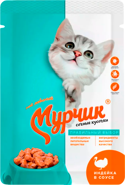 Влажный корм для кошек Мурчик С индейкой в соусе