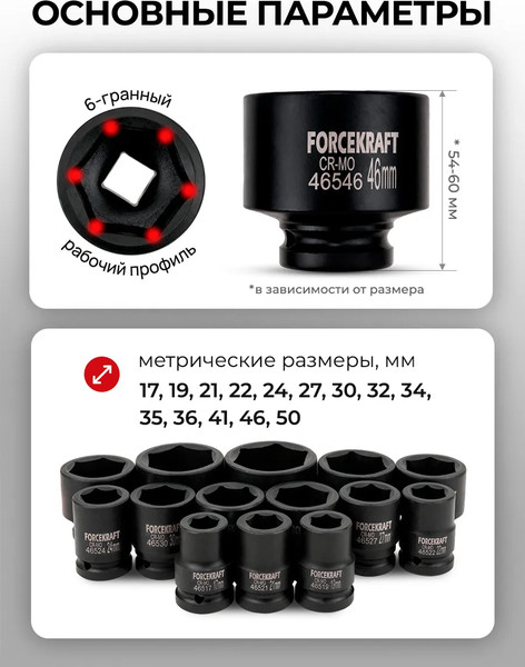 Набор головок слесарных ForceKraft FK-6141-5MPB