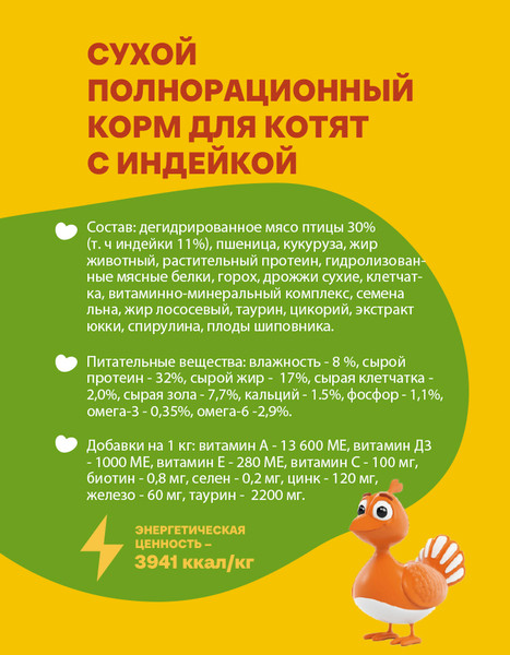 Сухой корм для кошек Хаппи Лаппи Для котят индейка