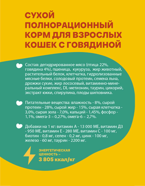 Сухой корм для кошек Хаппи Лаппи Говядина