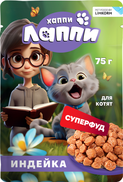 Влажный корм для кошек Хаппи Лаппи Для котят индейка - фото