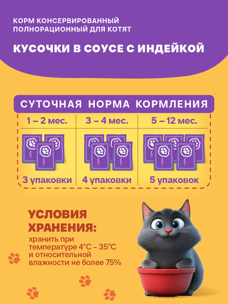 Влажный корм для кошек Хаппи Лаппи Для котят индейка