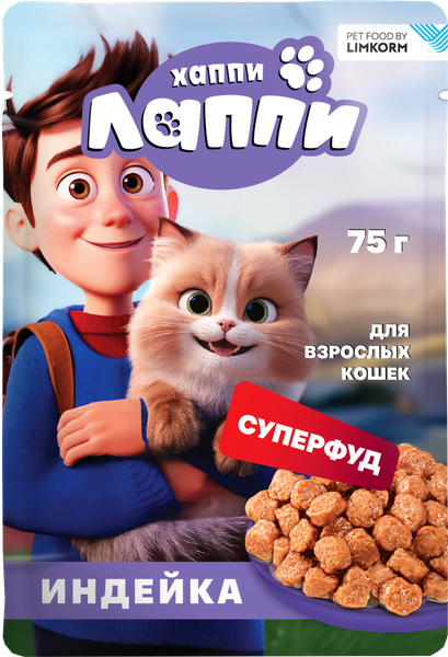 Влажный корм для кошек Хаппи Лаппи Индейка - фото