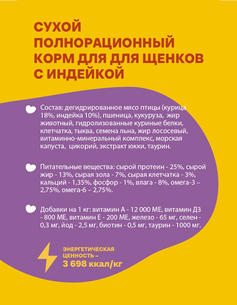 Сухой корм для собак Хаппи Лаппи Для щенков индейка