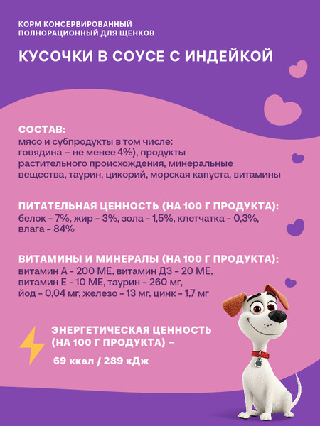 Влажный корм для собак Хаппи Лаппи Для щенков индейка