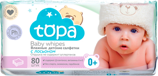 Влажные салфетки детские Topa с лосьоном - фото