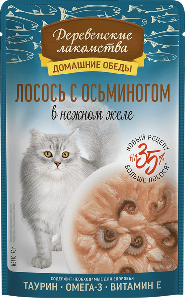 Влажный корм для кошек Деревенские лакомства Лосось с осьминогом в нежном желе - фото