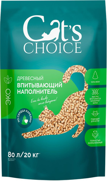Наполнитель для туалета Cat's choice Древесный впитывающий наполнитель - фото