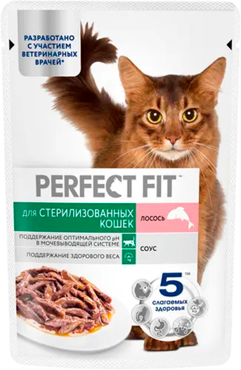 Влажный корм для кошек Perfect Fit Для стерелизованных. Лосось в соусе