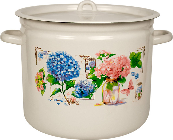 Кастрюля Лысьвенские эмали Букет гортензий / С-1624/4ЖмЭК  - фото