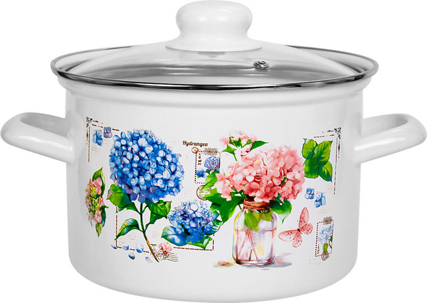 Кастрюля Лысьвенские эмали Букет гортензий / С-1618 САП2/4ЭК  - фото