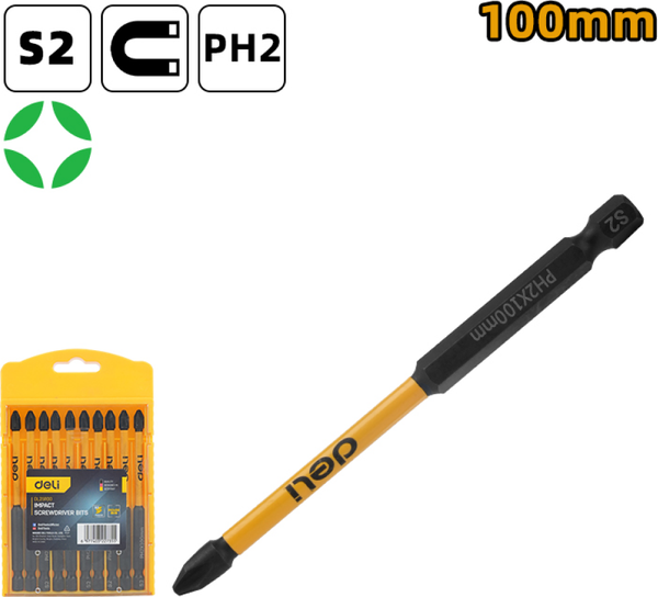 Набор бит Deli PH2x100мм / EDL251100