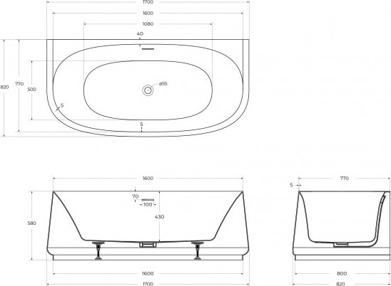 Ванна акриловая Cezares CZR-LUX-WALL-170-80-58