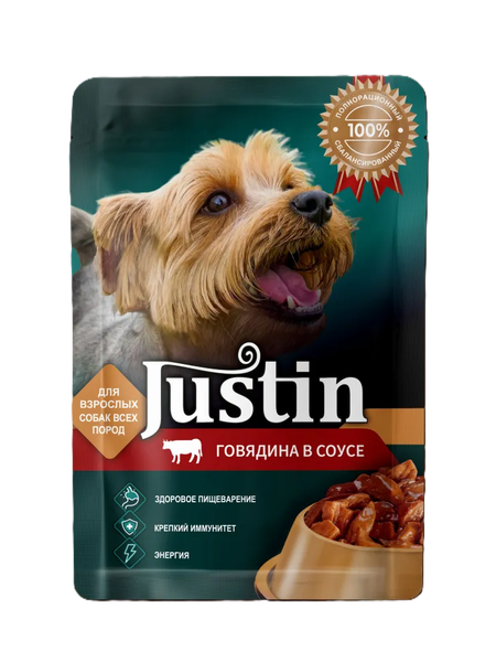 Влажный корм для собак Justin Говядина в соусе